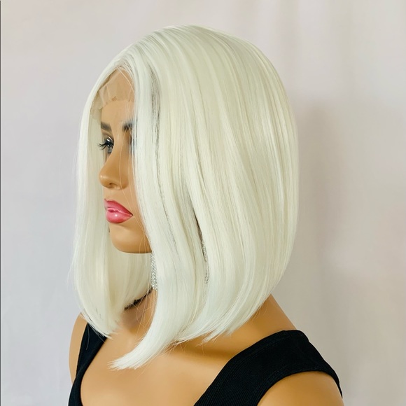 Fun & Classy 11” White Bob Style Premium Fiber Lace Front Part Wig - Picture 4 of 7